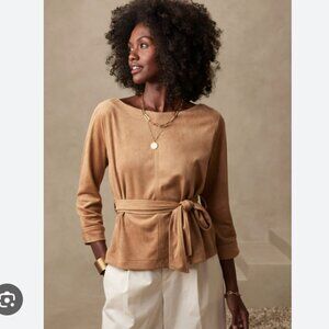 NWT BANANA REPUBLIC Vegan Suede Belted Top in CAMEL